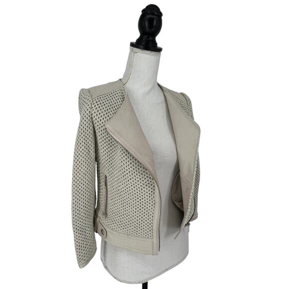 Joie Crochet Knit Lamb Leather Trim Jacket in Cream - Picture 9 of 14